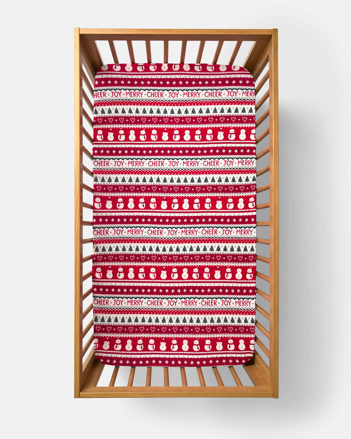 Aerial view of the Festive Fair Isle Fitted Crib Sheet