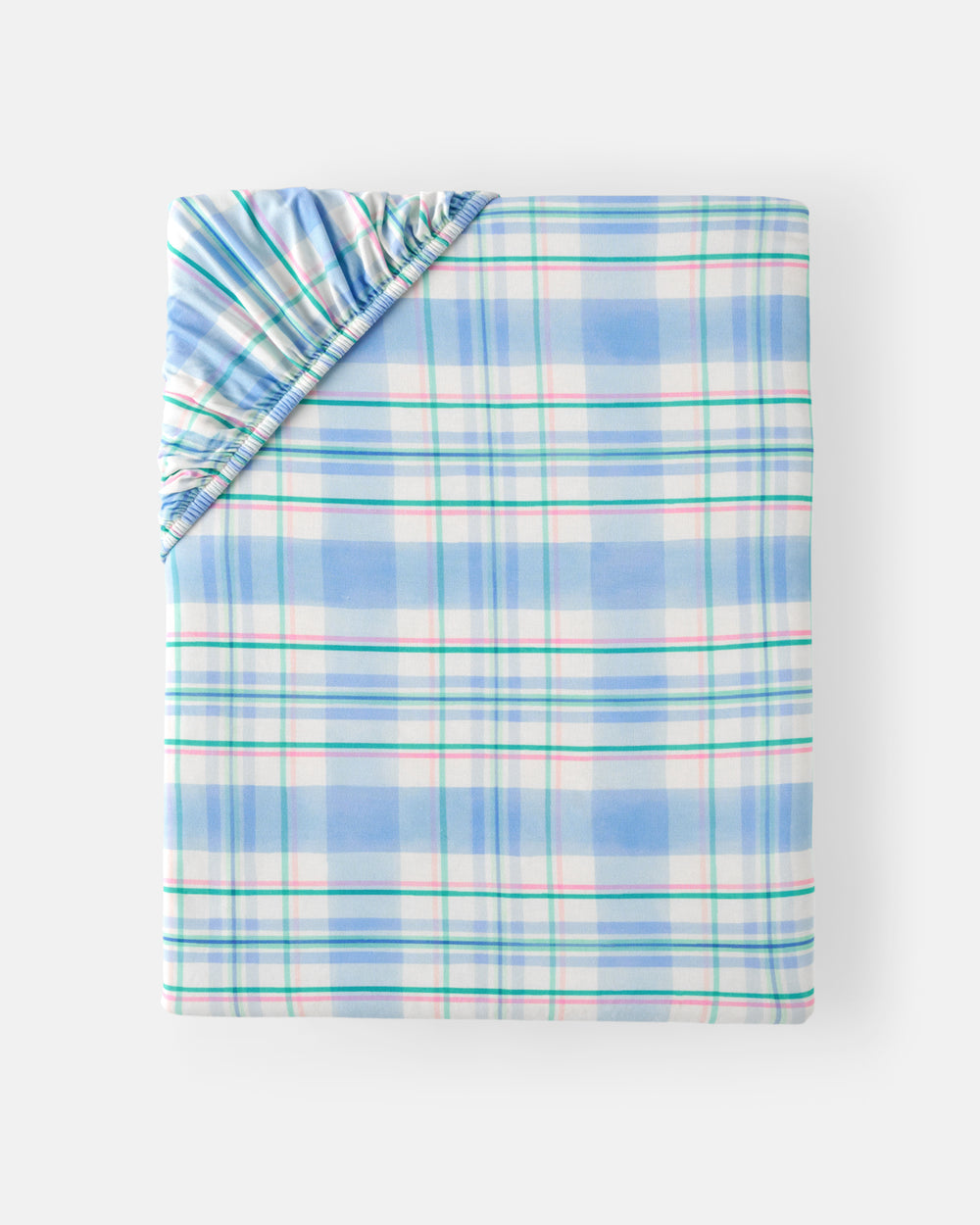 Flat lay of the Springtime Plaid Fitted Crib Sheet