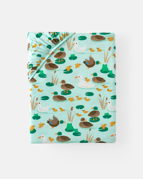 Flat lay of the Puddle Jumpers Fitted Crib Sheet