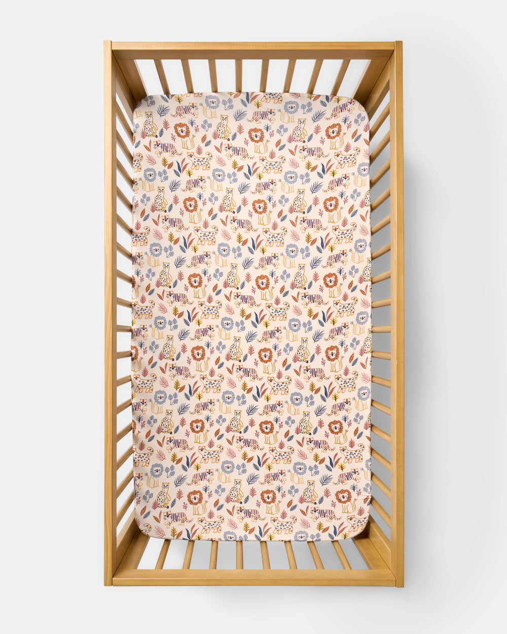 Overhead view of the Savanna Friends Fitted Crib Sheet