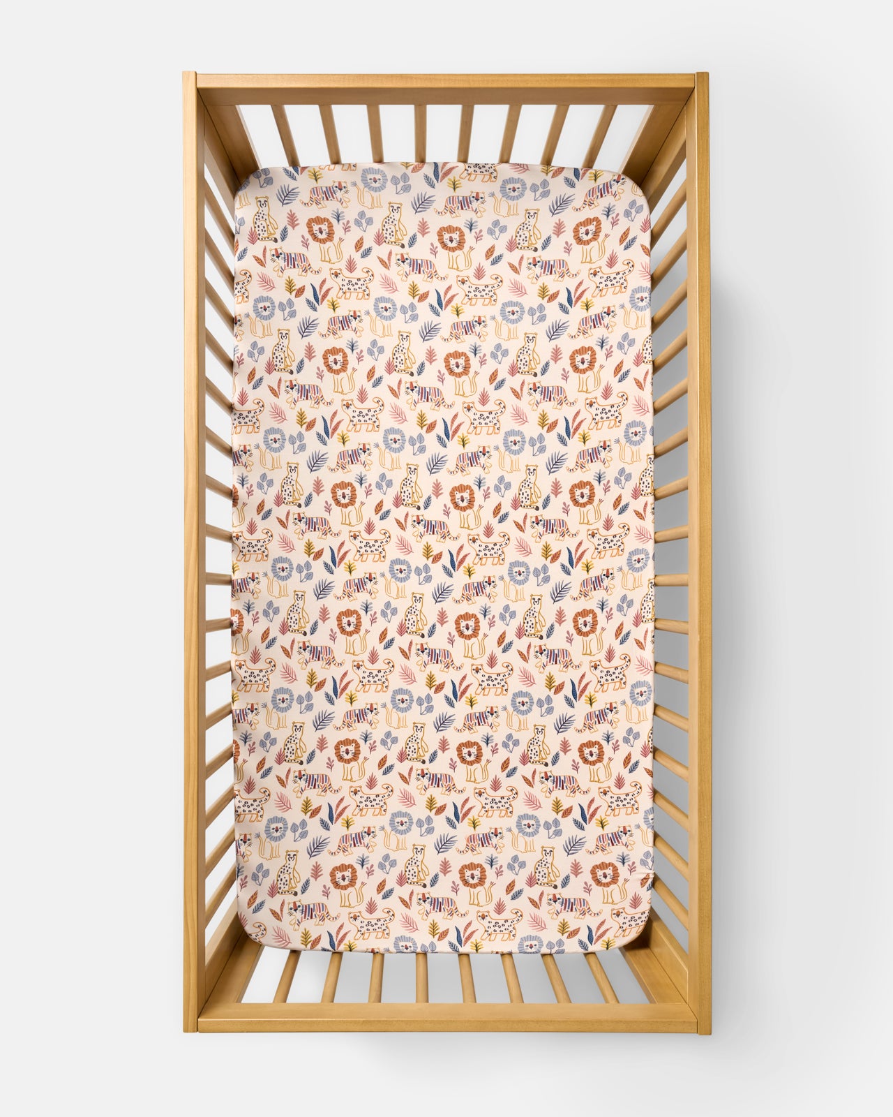 Overhead view of the Savanna Friends Fitted Crib Sheet