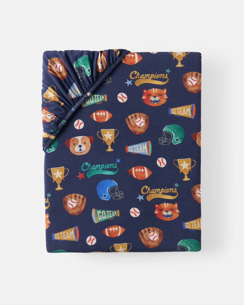 Flat lay of the Team Spirit Fitted Crib Sheet