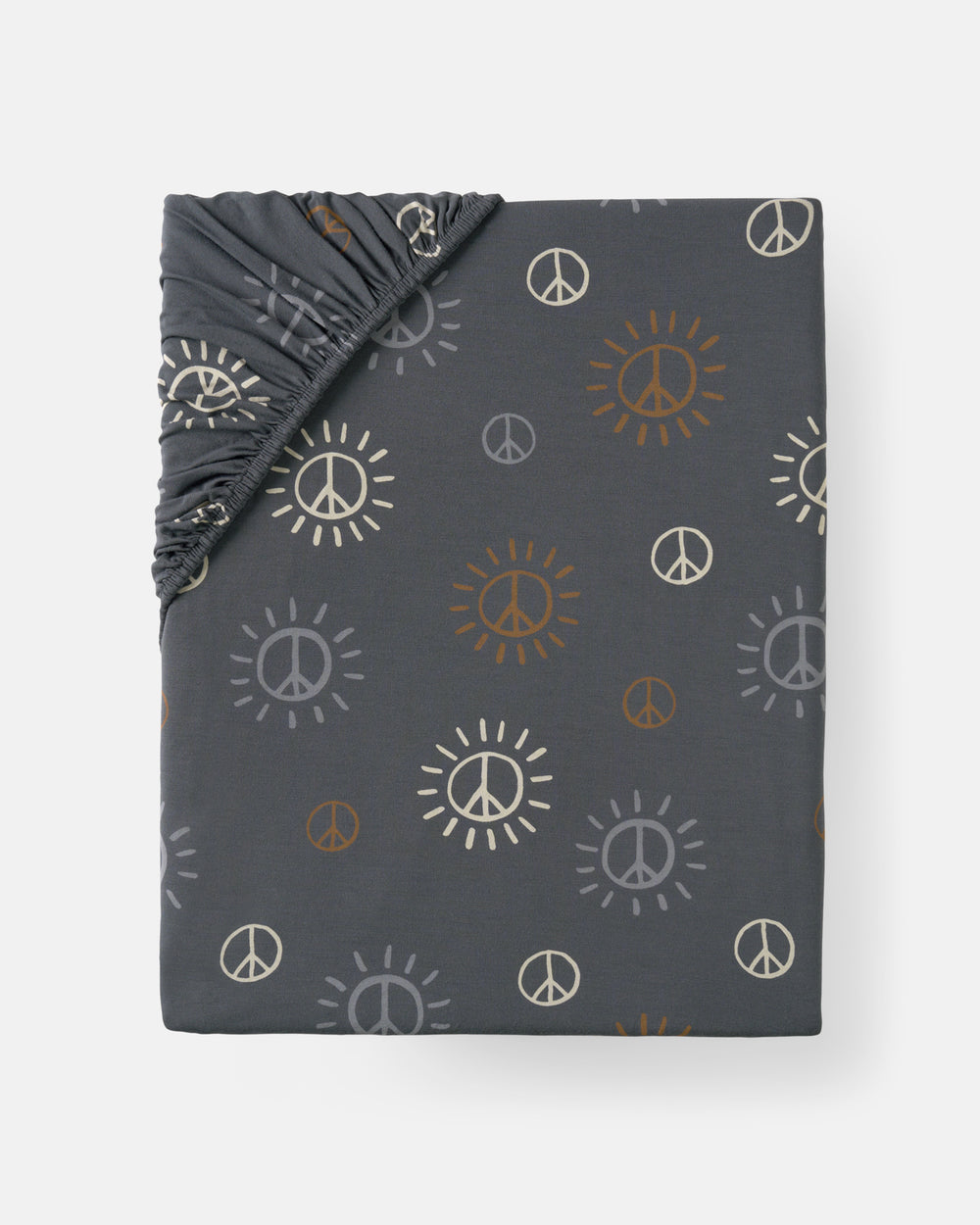 Flat lay of the Peace & Love Fitted Crib Sheet