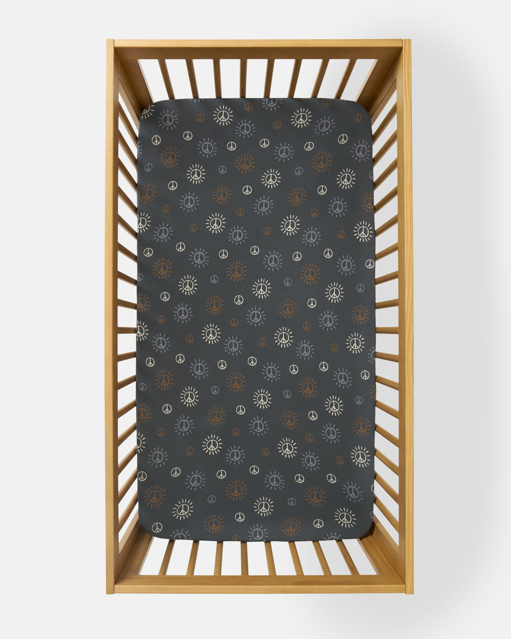 Overhead view of the Peace & Love Fitted Crib Sheet