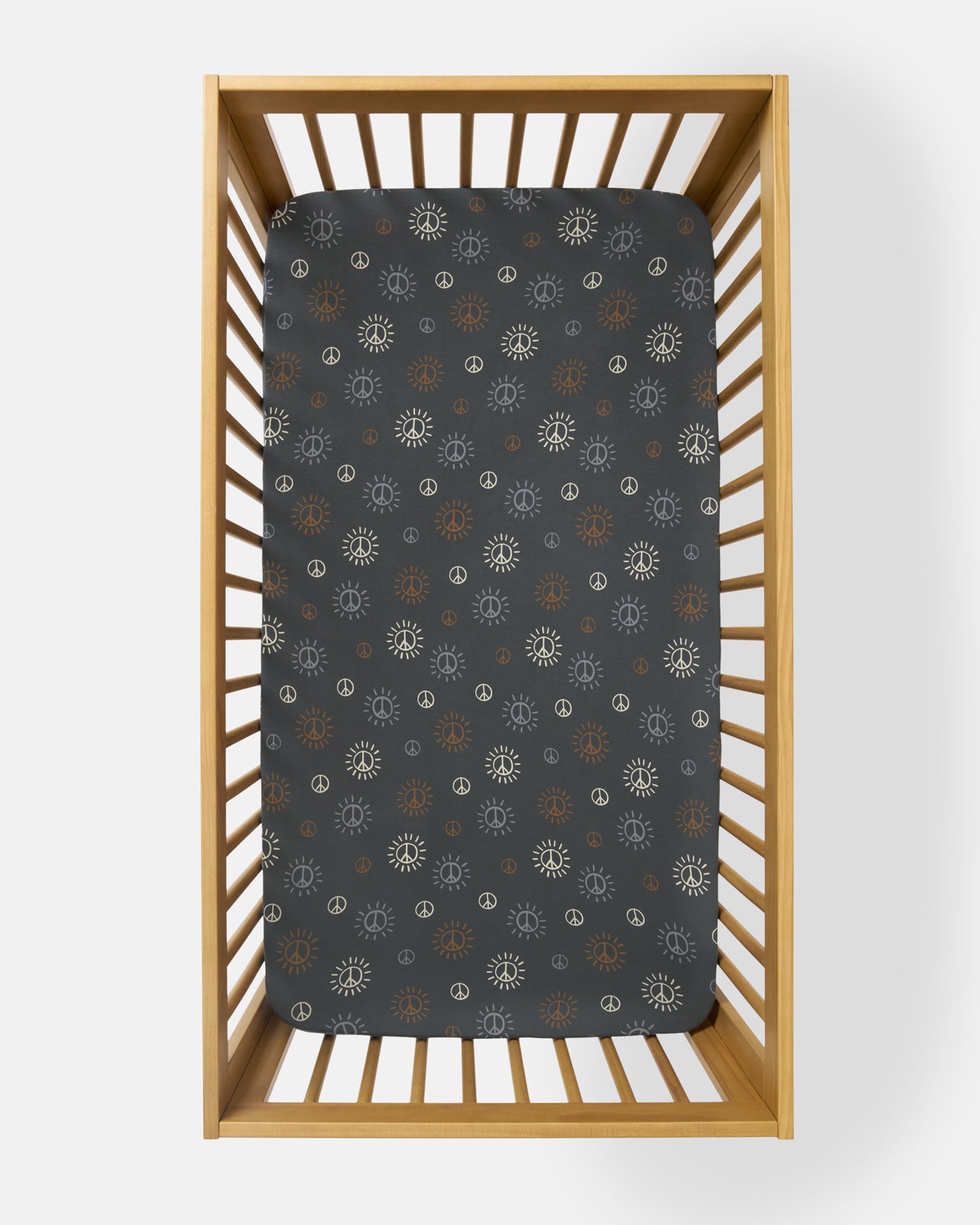 Overhead view of the Peace & Love Fitted Crib Sheet