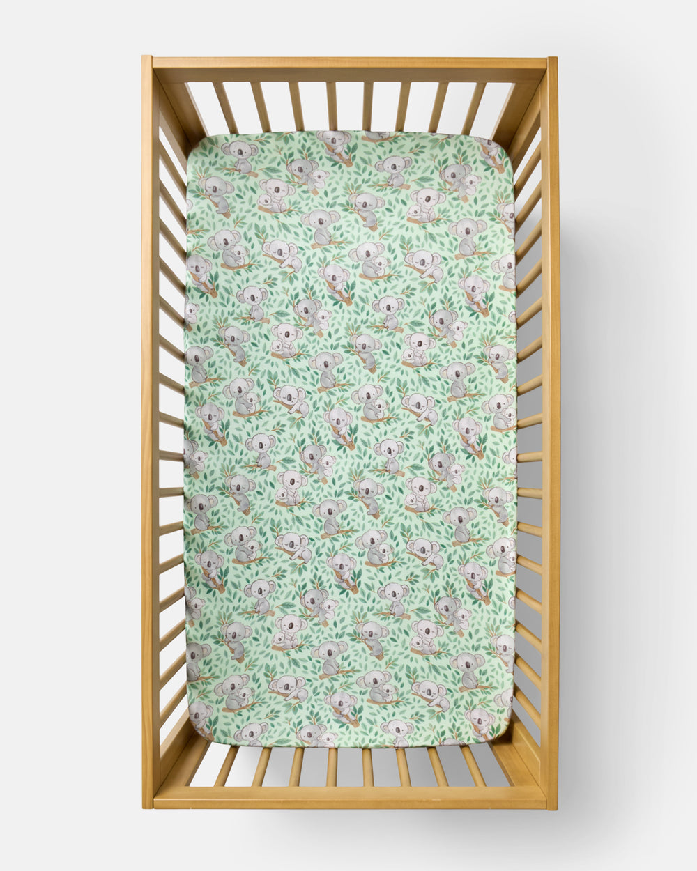 Aerial view of the Koala Cuddles Fitted Crib Sheet