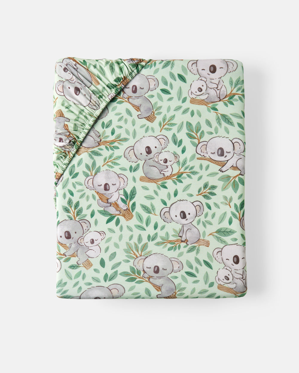 Flat lay of the Koala Cuddles Fitted Crib Sheet