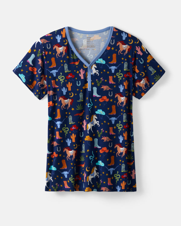 Flat lay of the Blue Rancher Roundup Women's Short Sleeve Pajama Top
