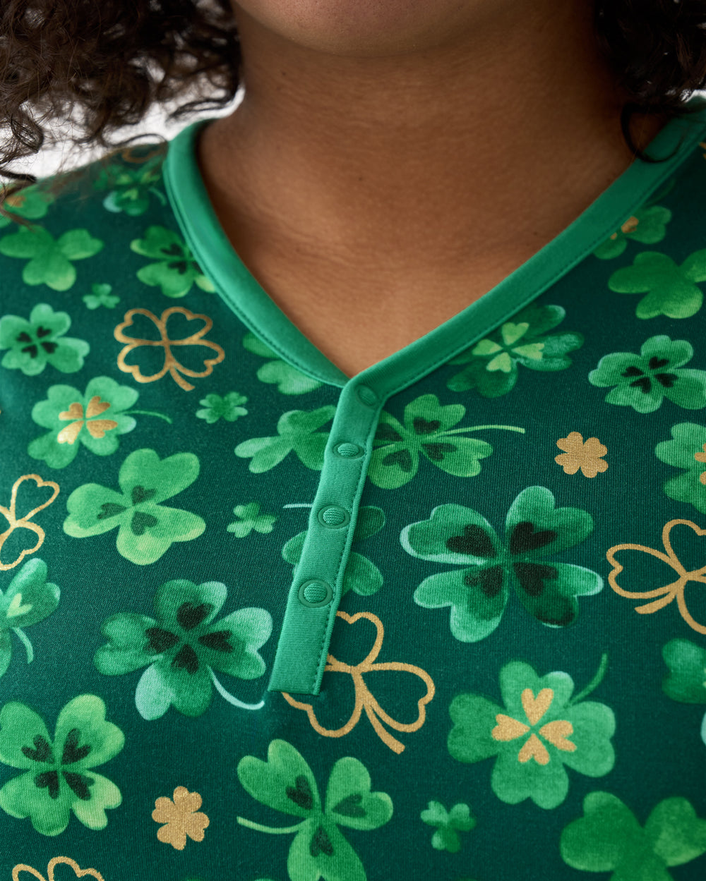 Close up of the button detail on the Clover Cuties Women's Short Sleeve Pajama Top