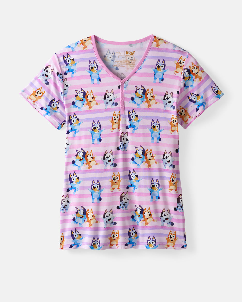 Flat lay of the Pink Bluey Dance All Day Women's Short Sleeve Pajama Top