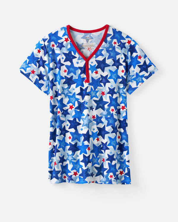 Flat lay of the Starry Splash Women's Short Sleeve Pajama Top