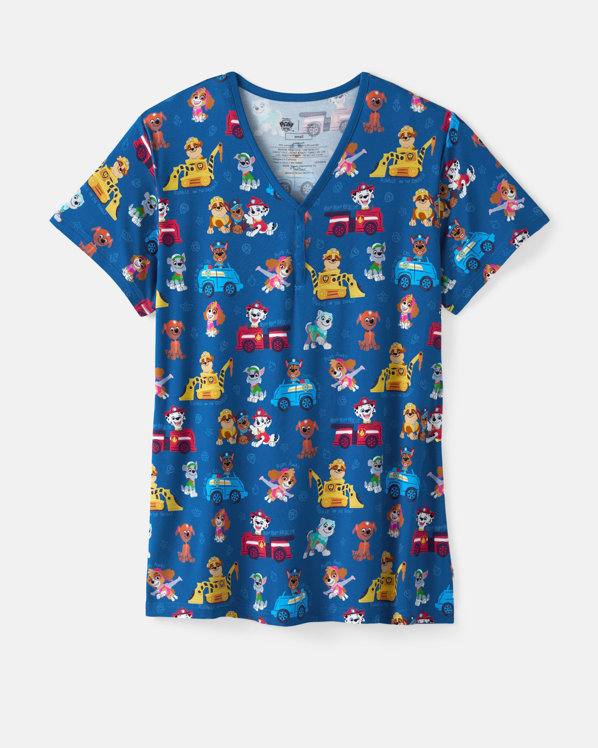 Flat lay of the PAW Patrol Adventure Bay Heroes Women's Short Sleeve Pajama Top
