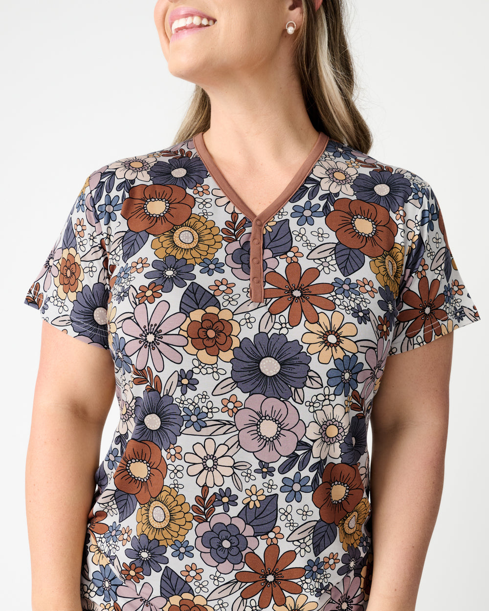 Close up of the Wildwood Floral Women's Short Sleeve Pajama Top