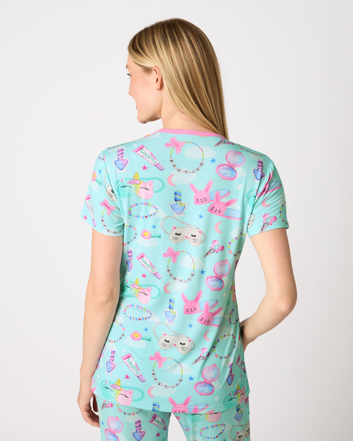 Back view of woman wearing the Slumber Club Women's Short Sleeve Pajama Top