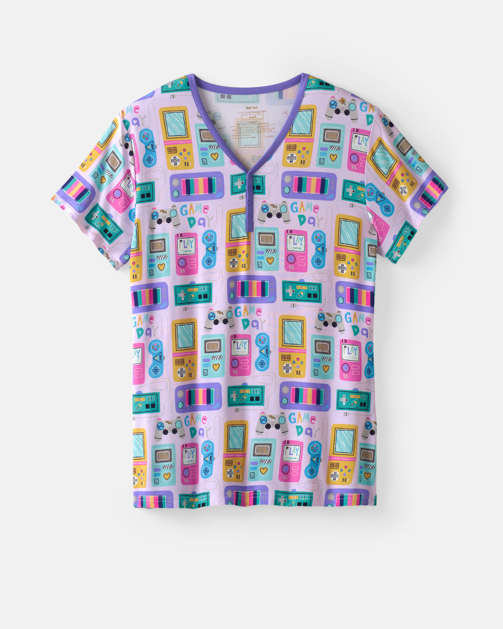 Flat lay of the Purple Game On Women's Short Sleeve Pajama Top