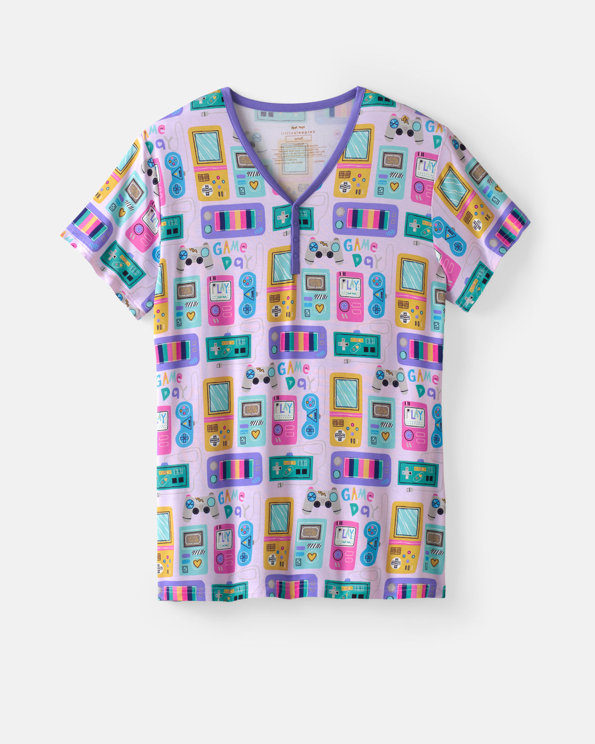 Flat lay of the Purple Game On Women's Short Sleeve Pajama Top