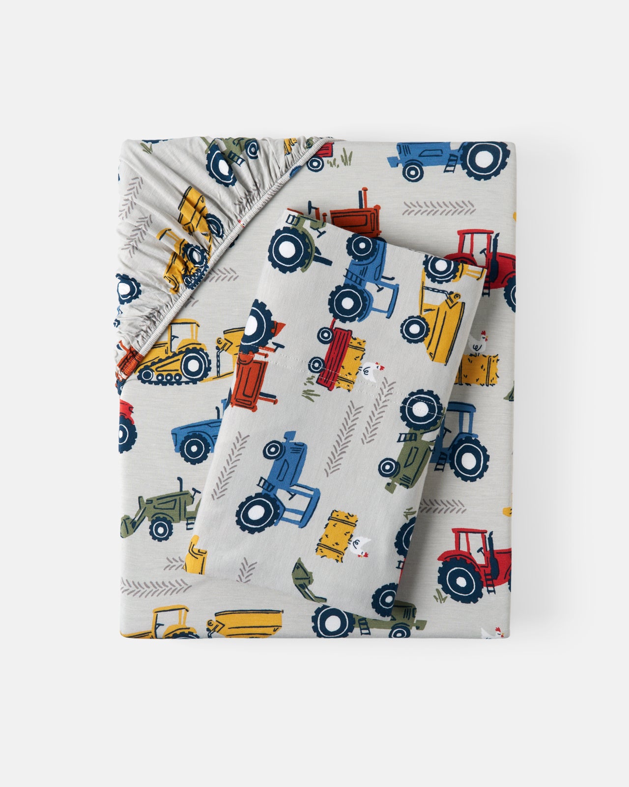 Flat lay of the Tractor Tales Twin Sheet Set