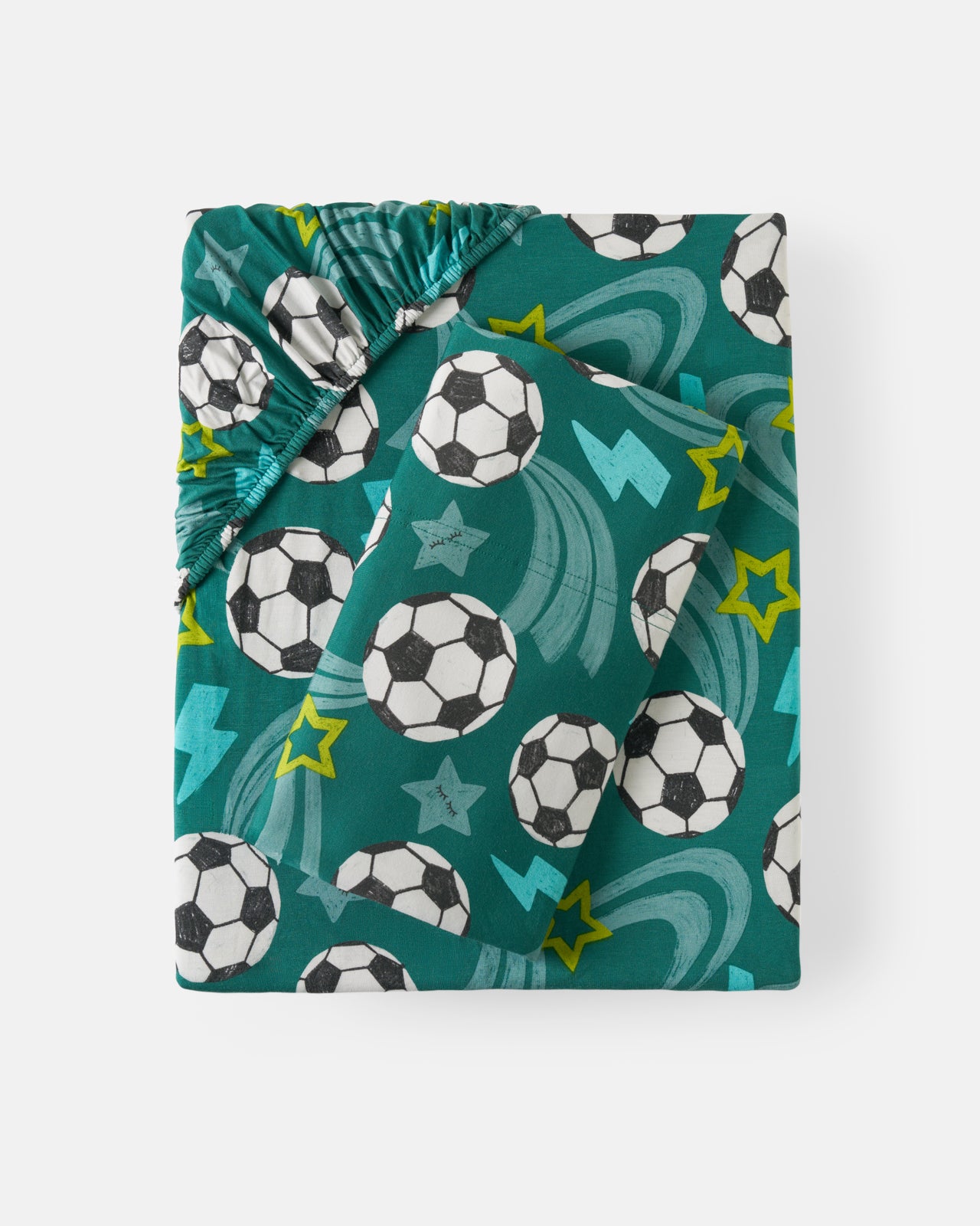 Flat lay of the Soccer Stars Twin Sheet Set