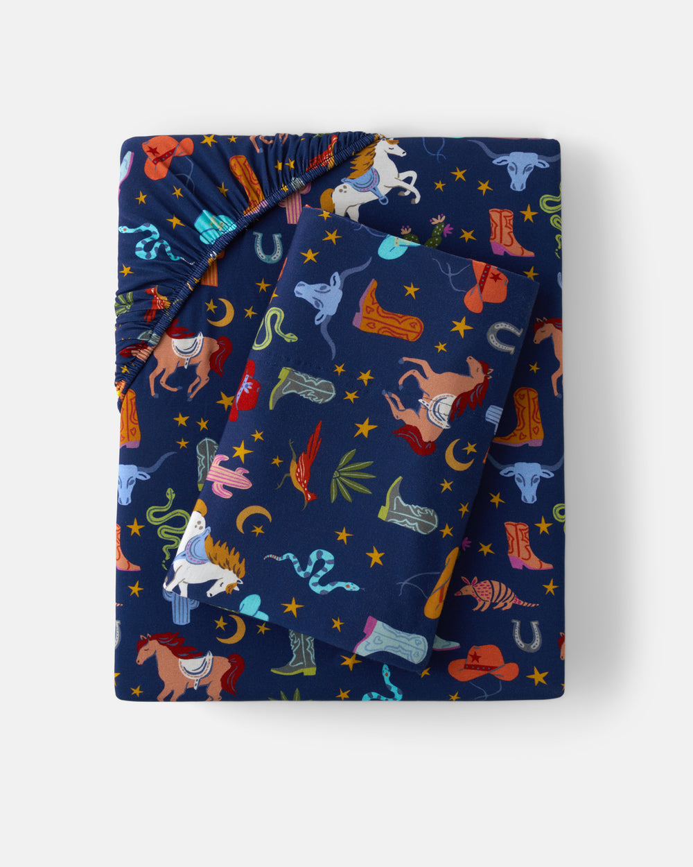 Flat lay of the Blue Rancher Roundup Twin Sheet Set