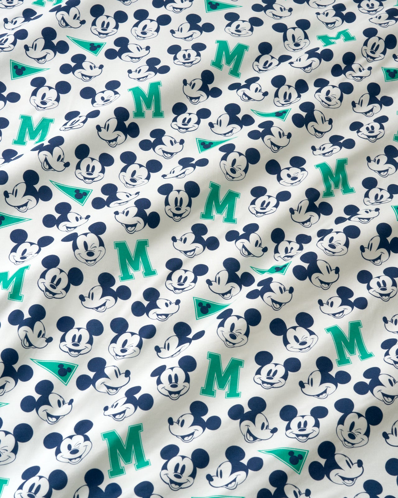 Close up of the Disney Varsity Mickey Mouse fabric