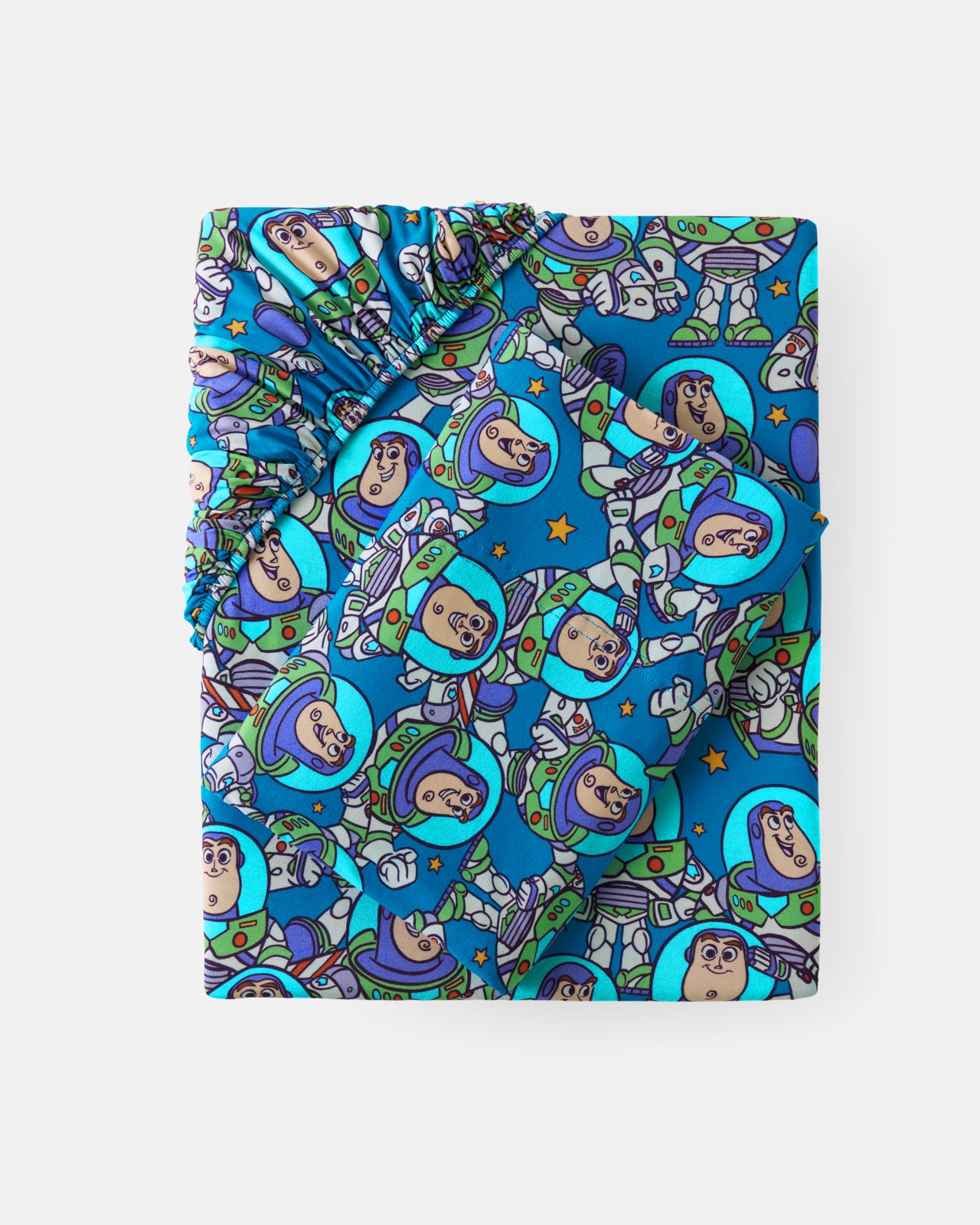 Flat lay of the Disney & Pixar Buzz's Cosmic Crew Twin Sheet Set