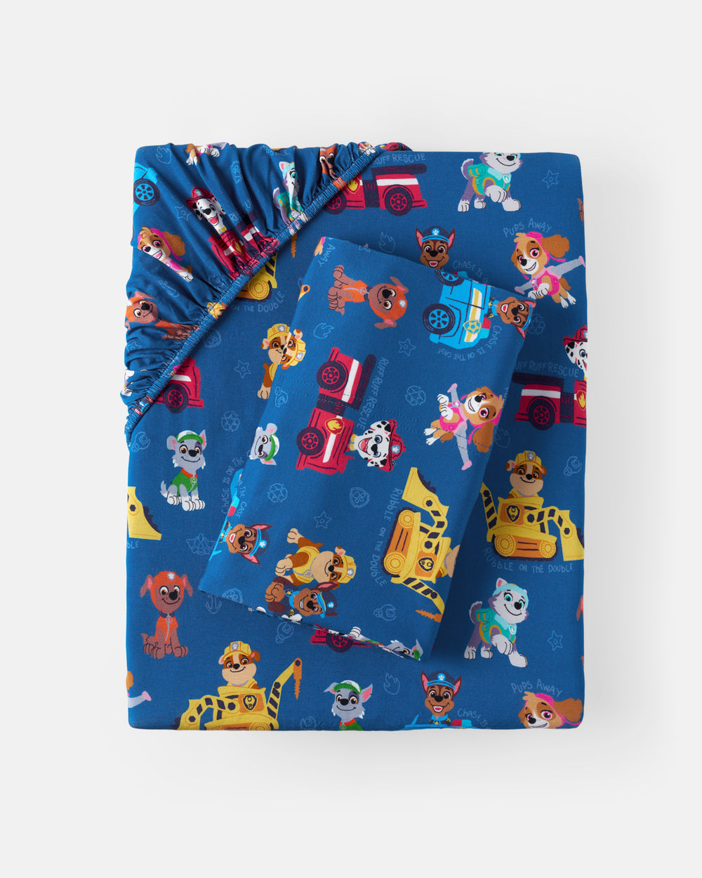 Flat lay of the PAW Patrol Adventure Bay Heroes Twin Sheet Set