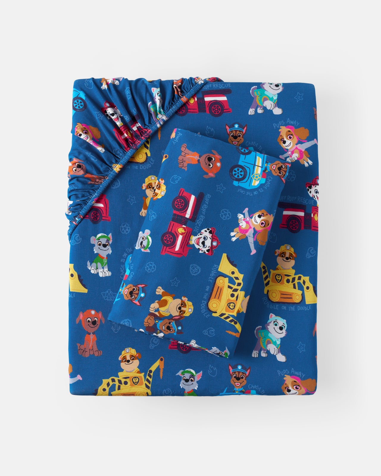 Flat lay of the PAW Patrol Adventure Bay Heroes Twin Sheet Set