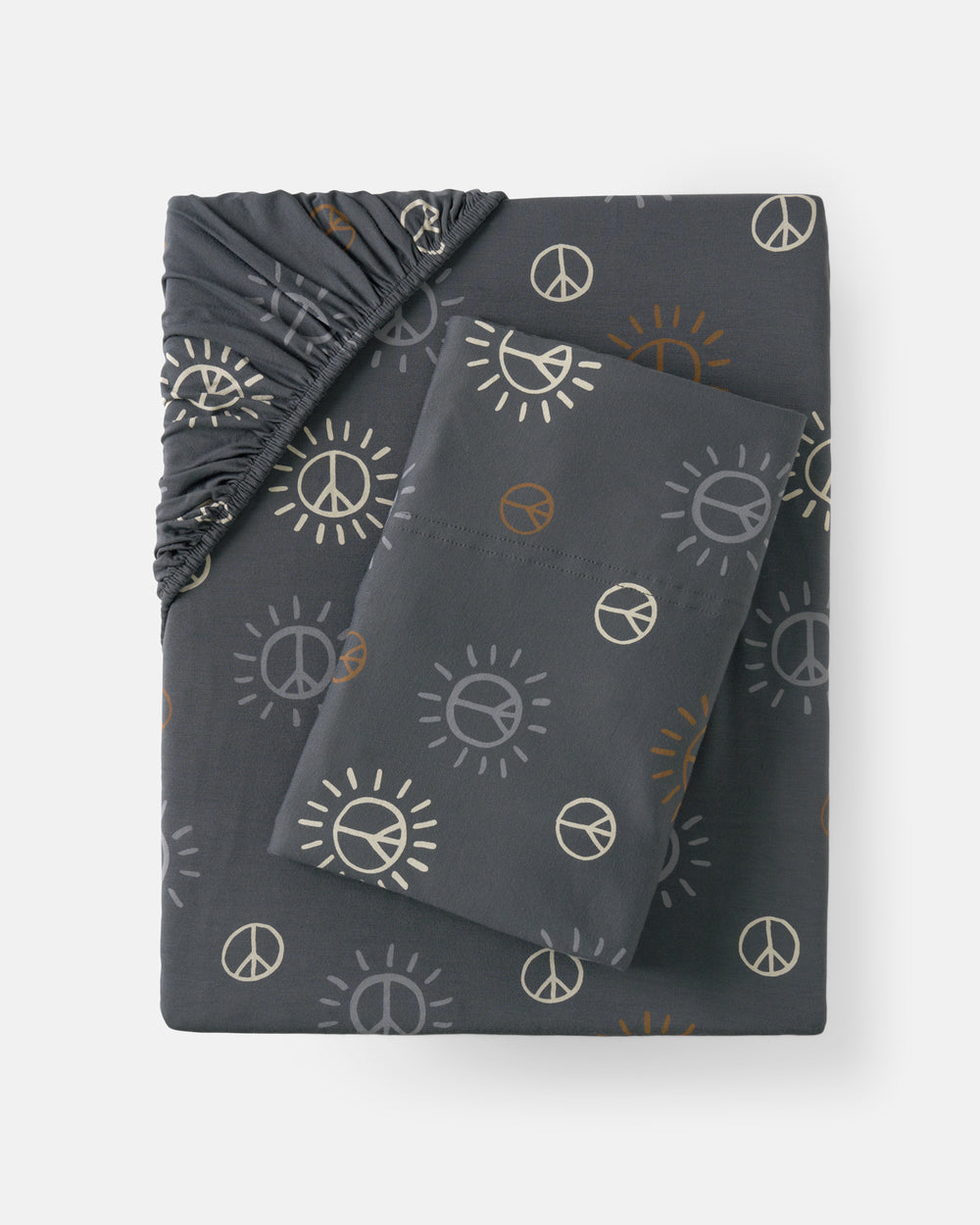 Flat lay of the Peace & Love Twin Sheet Set