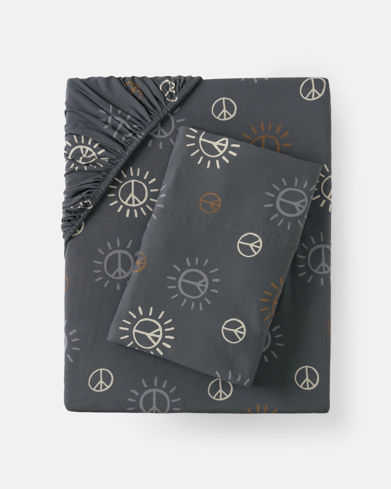 Flat lay of the Peace & Love Twin Sheet Set