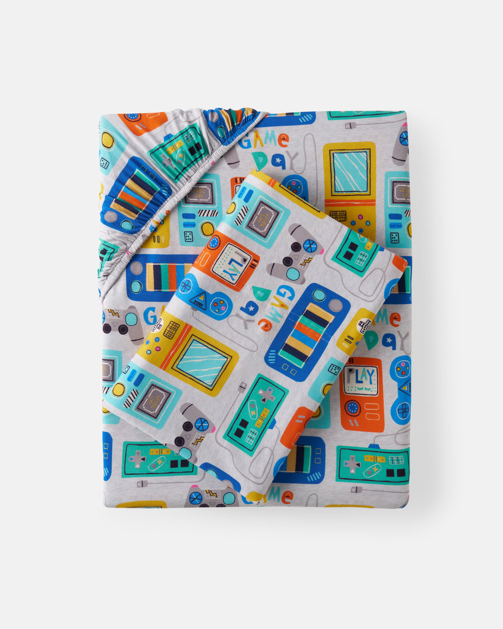 Flat lay of the Game On Twin Sheet Set