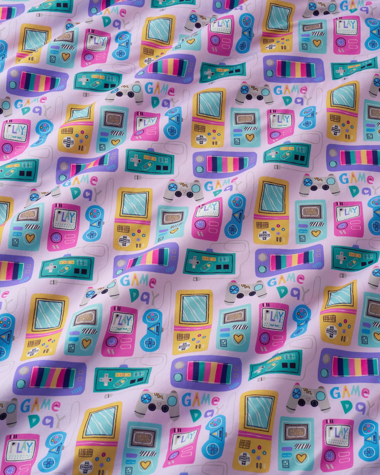 Close up of the Purple Game On pajama set