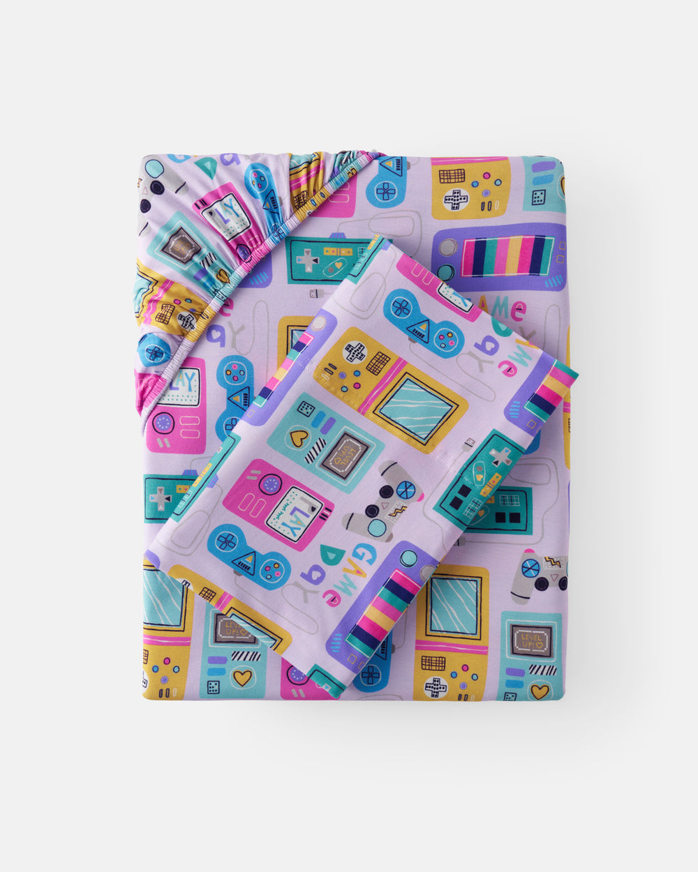 Flat lay of the Purple Game On Twin Sheet Set