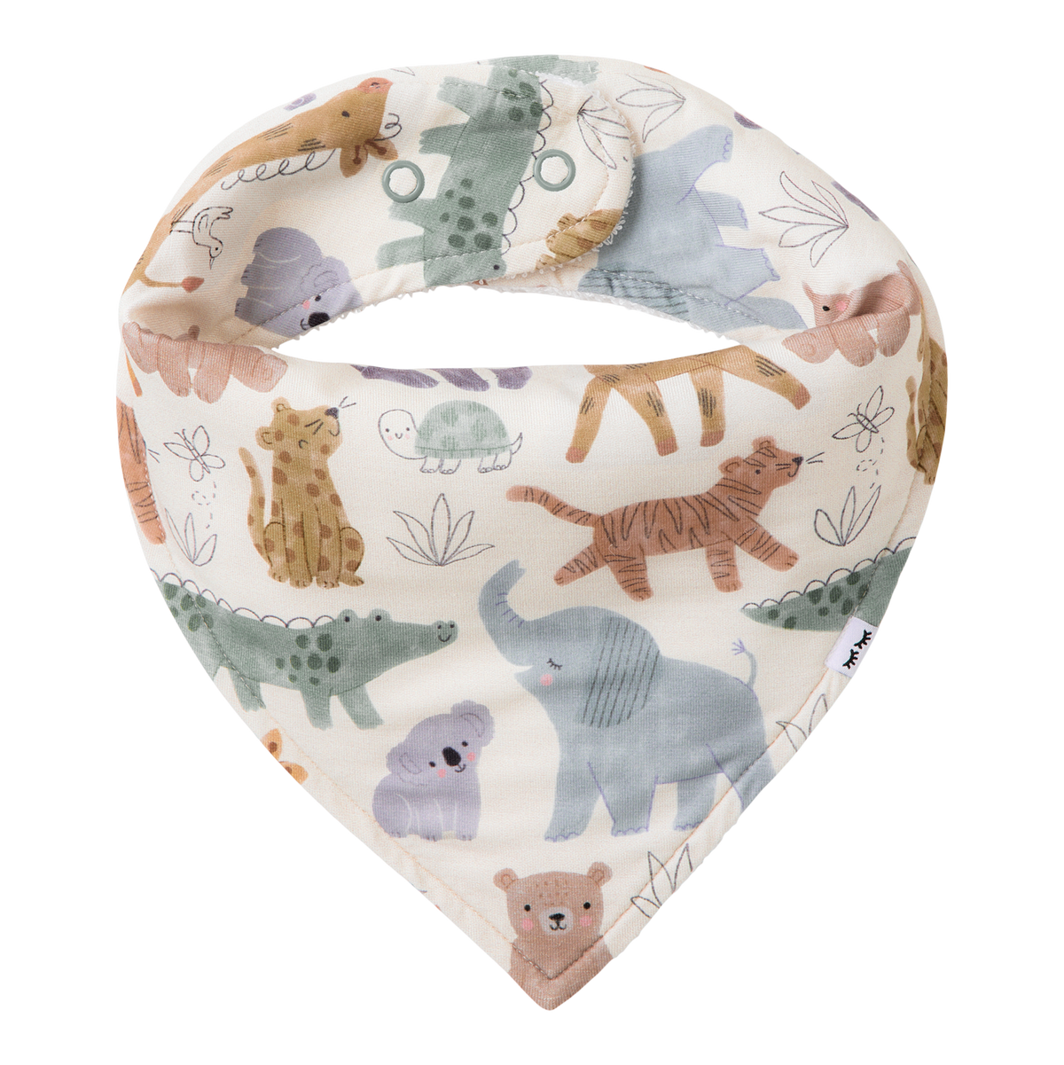 Baby bib with animal pattern on a white background