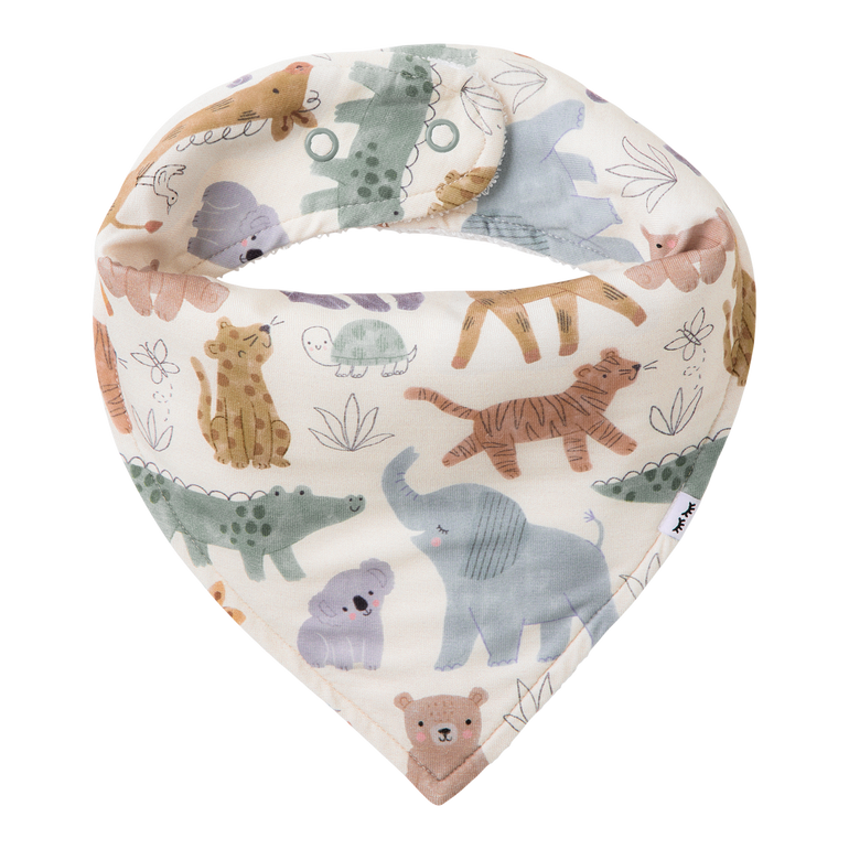 Baby bib with animal pattern on a white background