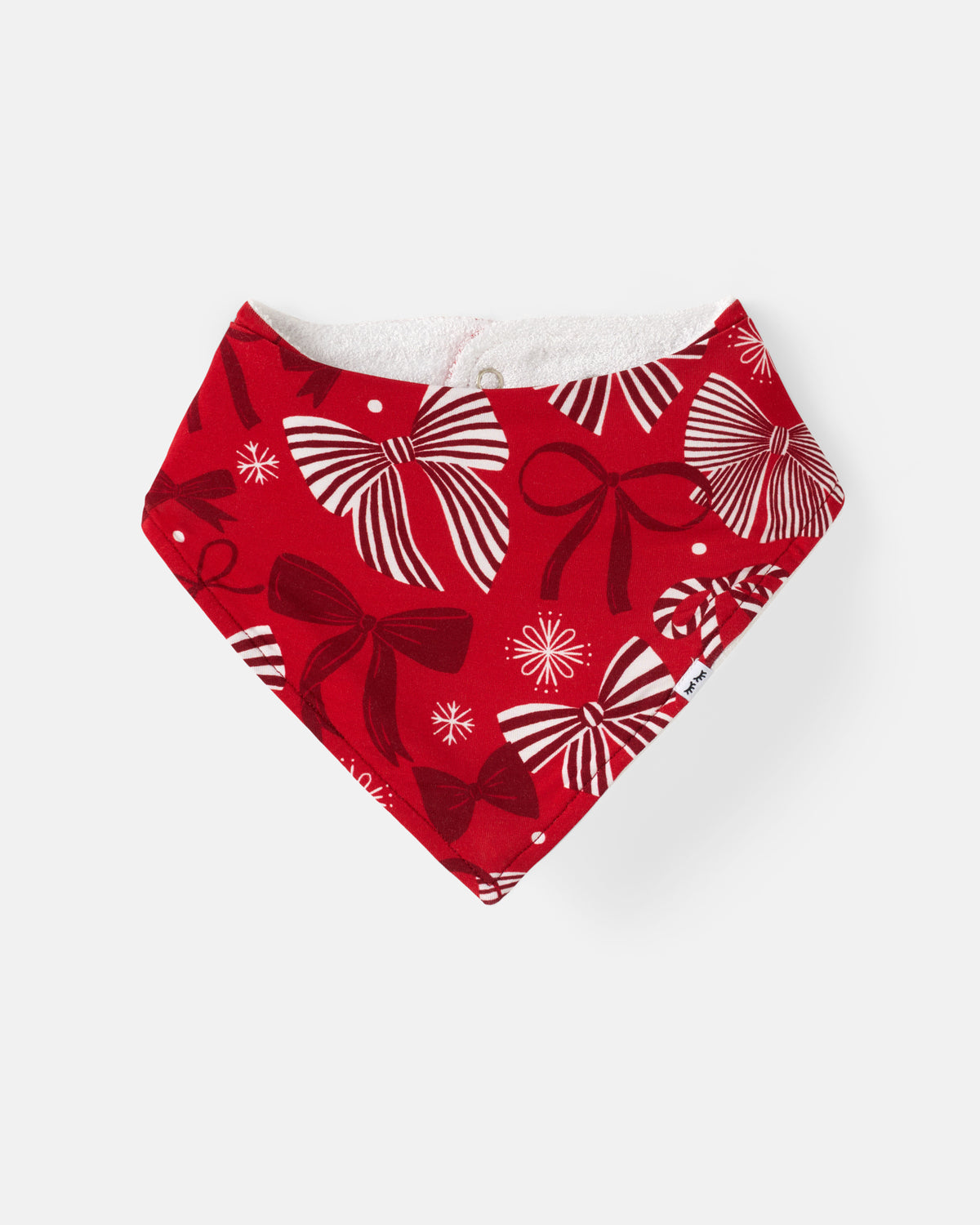 Flat lay of the Holiday Bows Bandana Bib