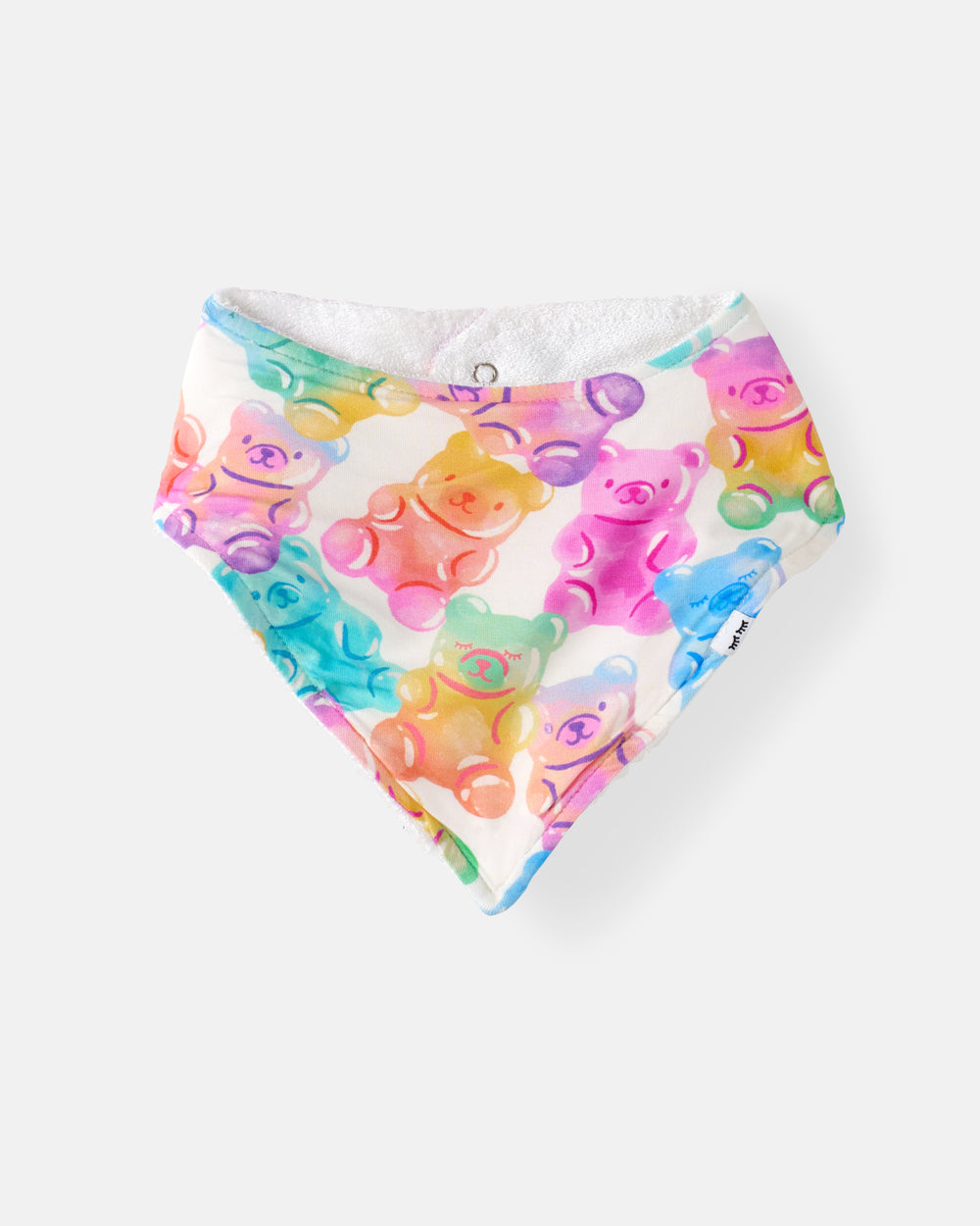 Flat lay of the Gummy Giggles Bandana Bib