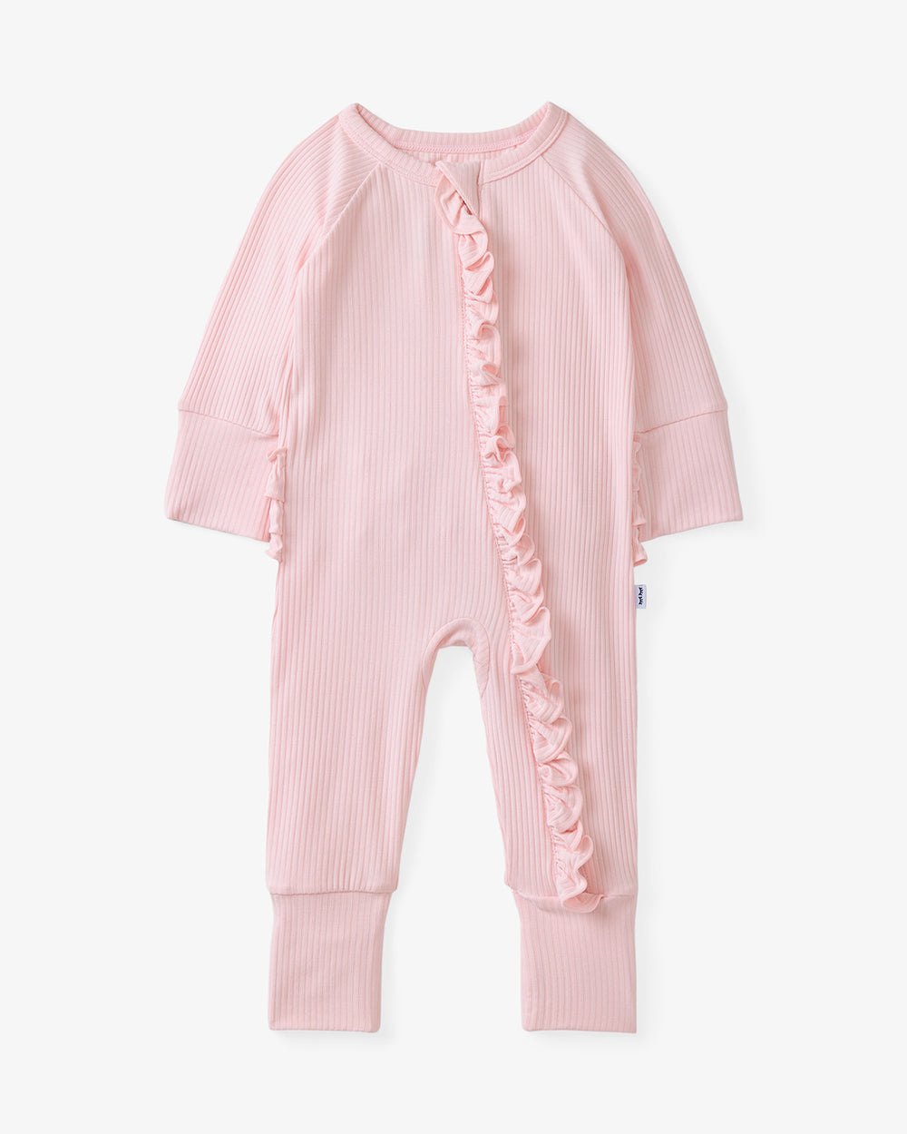 Flat lay of the Prima Pink Ribbed Ruffle Zippy