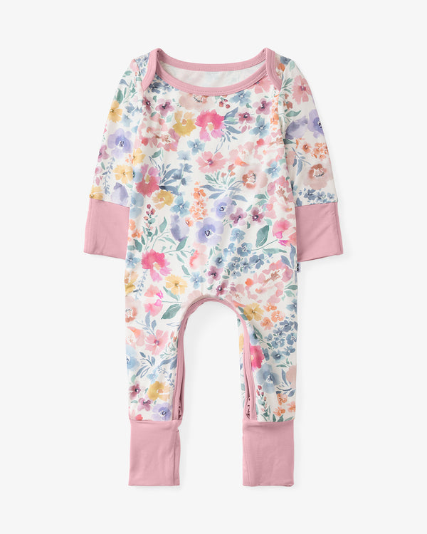 Flat lay of the Tiny Blooms Crescent Zippy