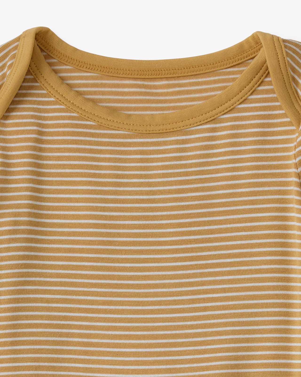 Close up flat lay of the neck opening on the Hazelwood Stripe Crescent Zippy