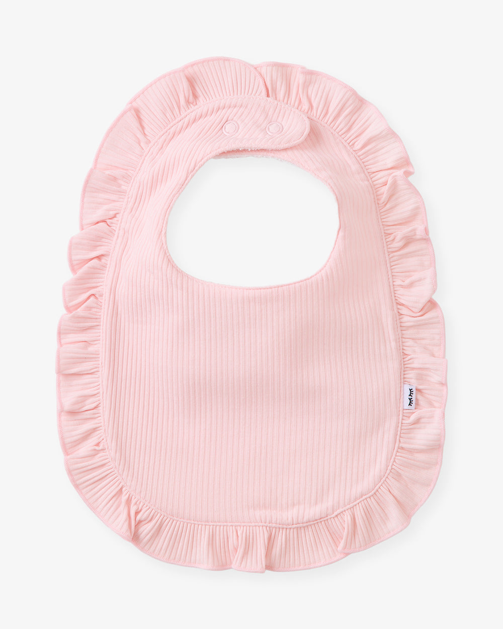 Flat lay of the Prima Pink Ribbed Ruffle Bib