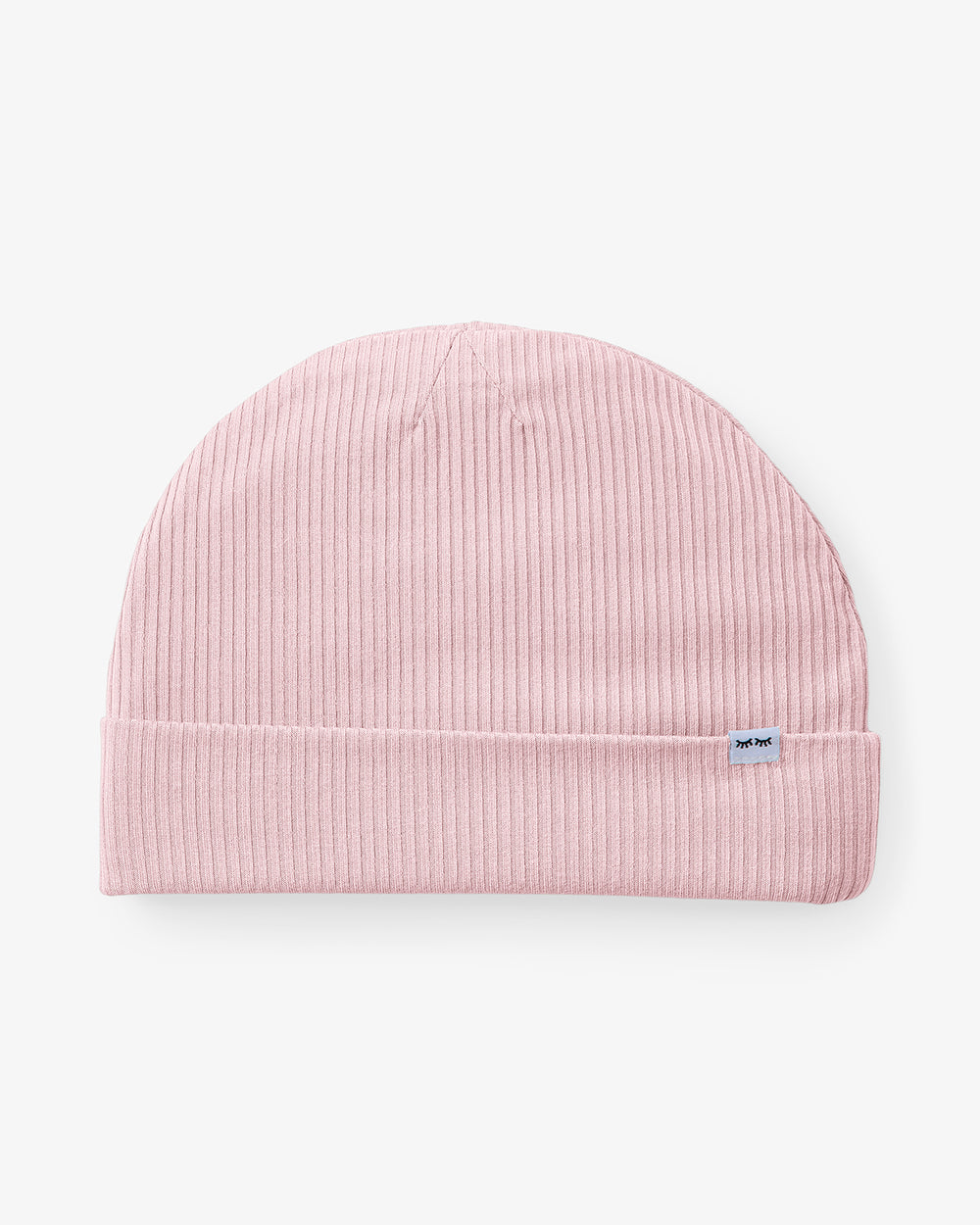 Flat lay of the Prima Pink Ribbed Infant Beanie