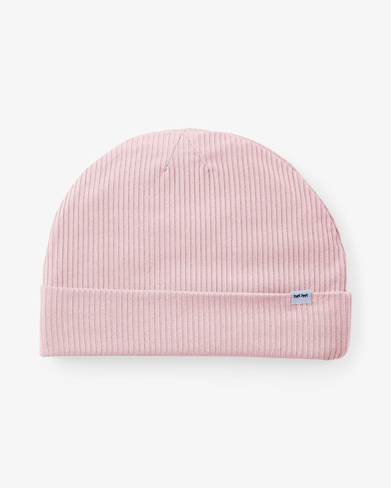 Flat lay of the Prima Pink Ribbed Infant Beanie