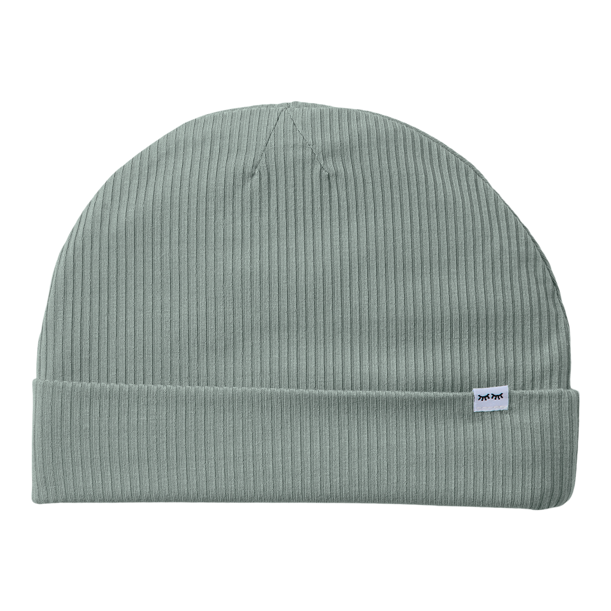 Green ribbed beanie with a Little Sleepies brand logo on a white background