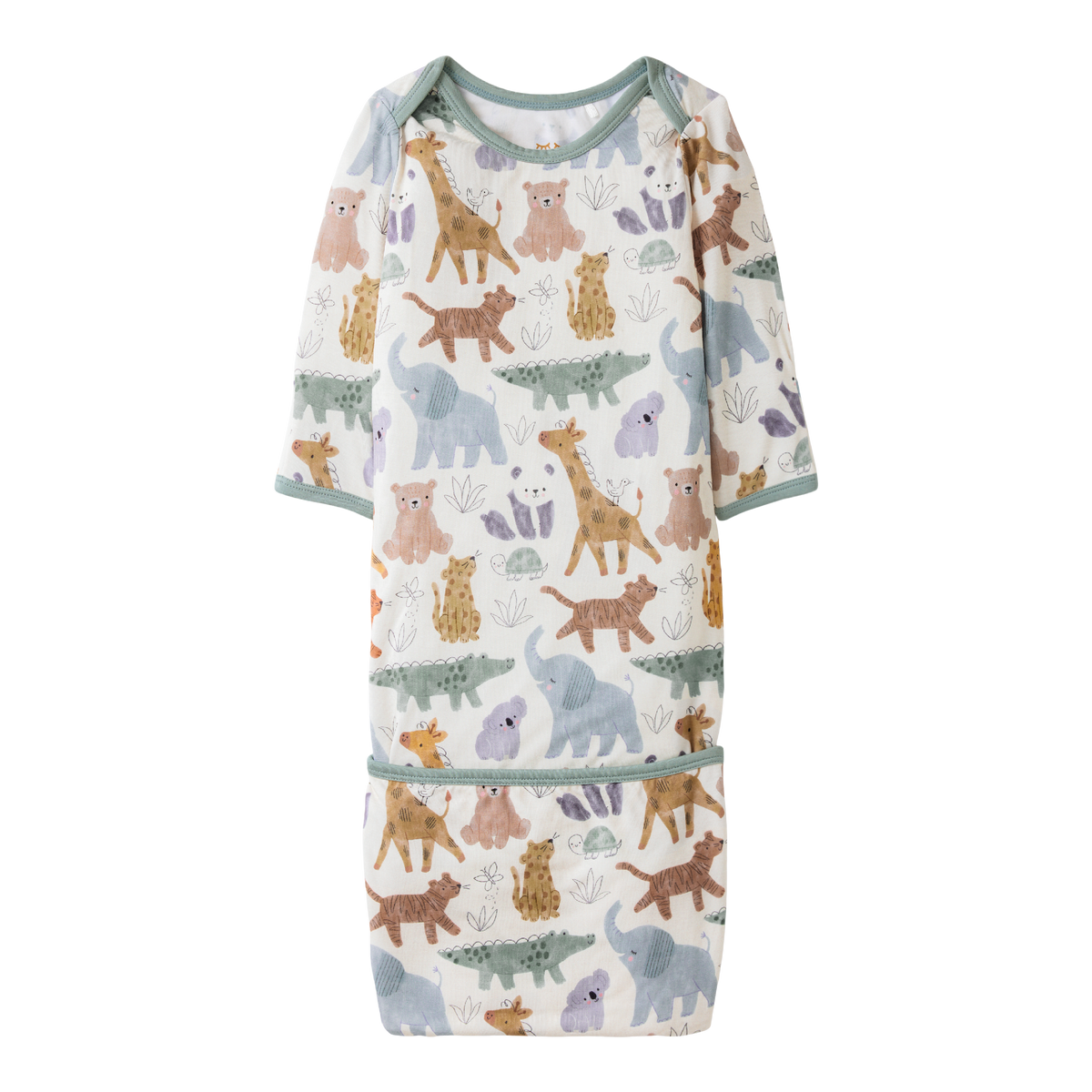 Baby gown with animal pattern on a white background