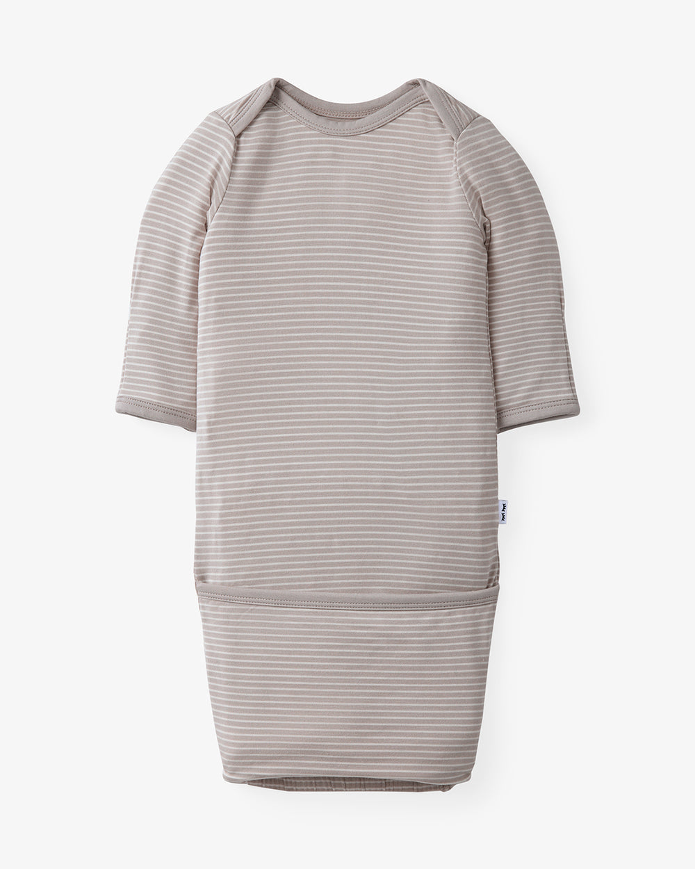 Flat lay of the Dove Gray Stripe Infant Gown
