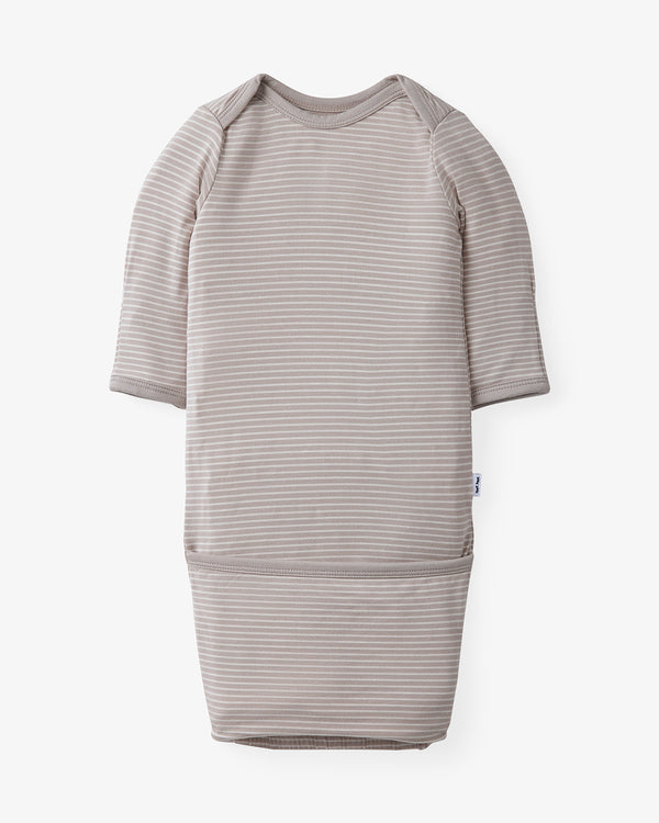 Flat lay of the Dove Gray Stripe Infant Gown