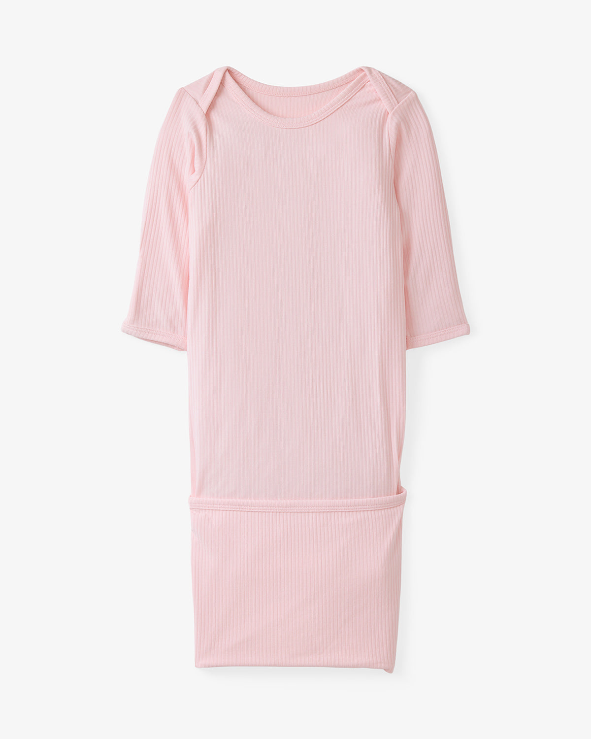 Flat lay of the Prima Pink Ribbed Infant Gown