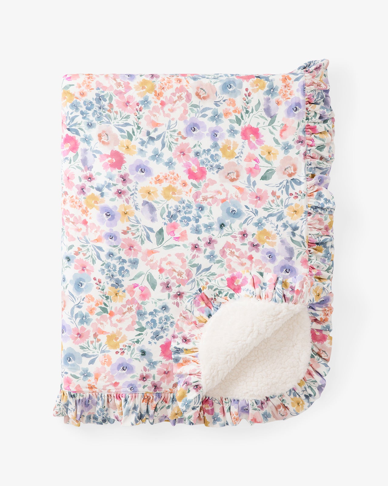 Flat lay of the Tiny Blooms Ruffle Mini Cloud Blanket