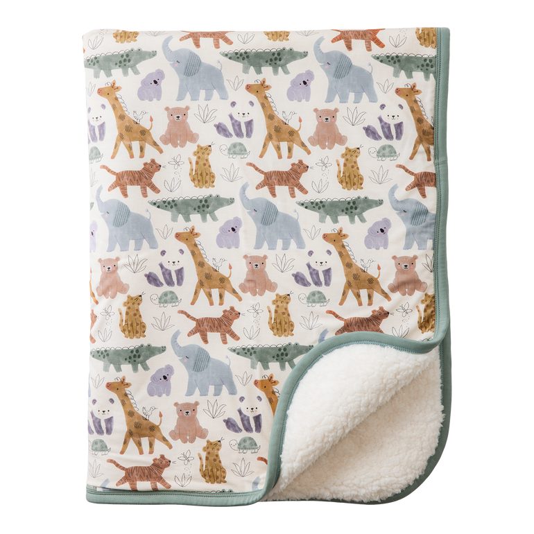 Baby blanket with animal pattern on a white background