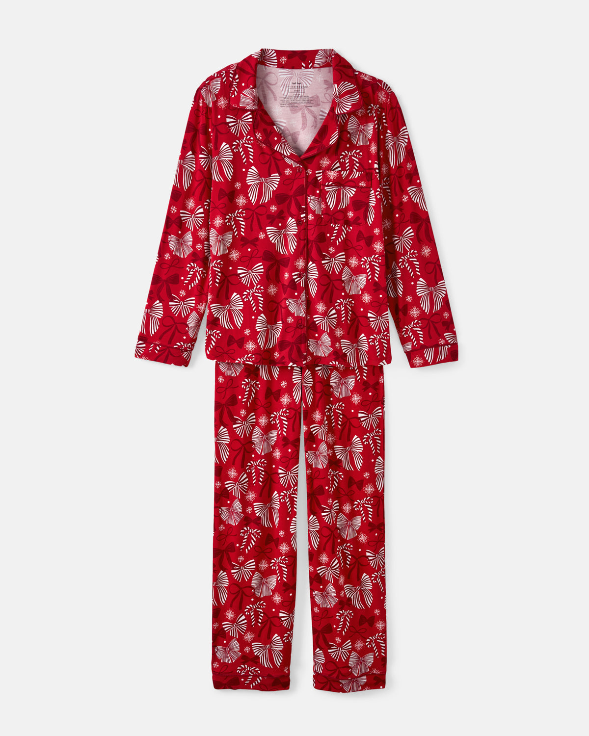 Flat lay of the Holiday Bows Women's Long Sleeve Pajama Set